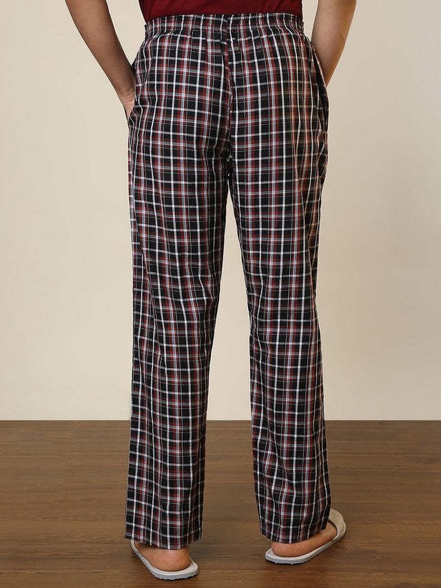 Sleepz Men Black Checks Regular Fit Cotton Pyjama