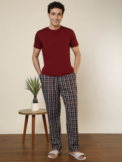 Sleepz Men Black Checks Regular Fit Cotton Pyjama