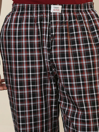 Sleepz Men Black Checks Regular Fit Cotton Pyjama