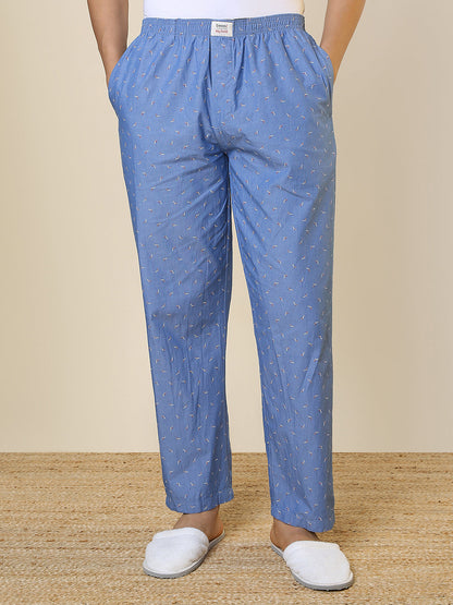Sleepz Men Blue Printed Regular Fit Cotton Pyjama