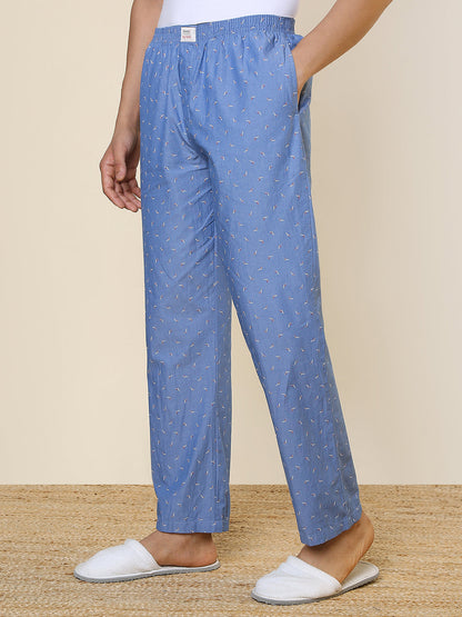 Sleepz Men Blue Printed Regular Fit Cotton Pyjama