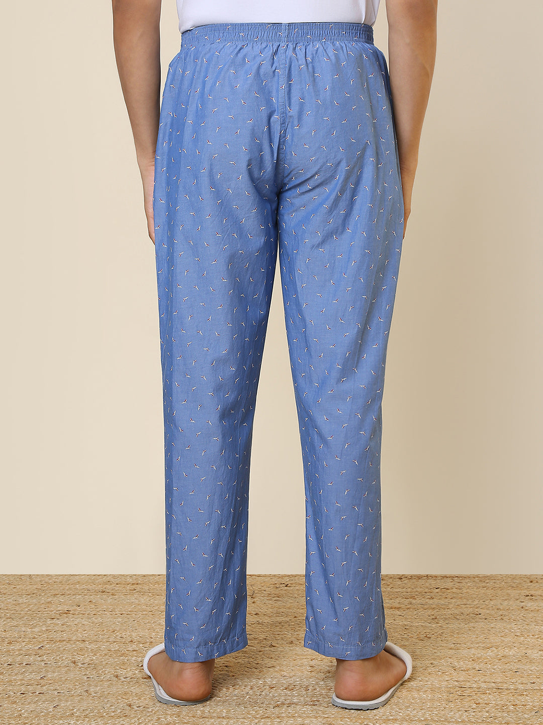 Sleepz Men Blue Printed Regular Fit Cotton Pyjama