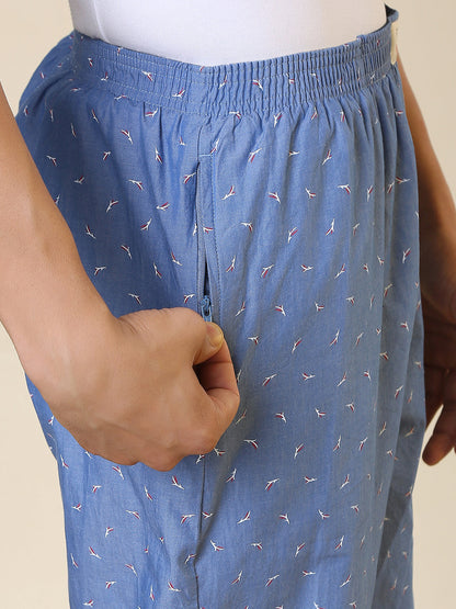 Sleepz Men Blue Printed Regular Fit Cotton Pyjama