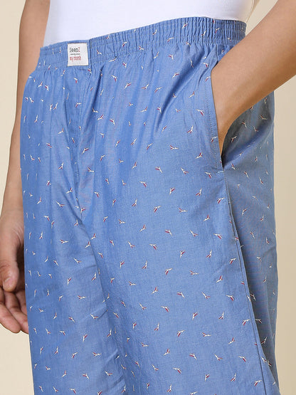 Sleepz Men Blue Printed Regular Fit Cotton Pyjama
