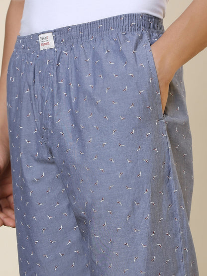 Sleepz Men Grey Printed Regular Fit Cotton Pyjama
