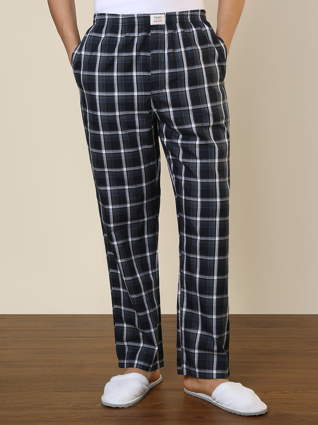 Sleepz Men Blue Checks Regular Fit Cotton Pyjama