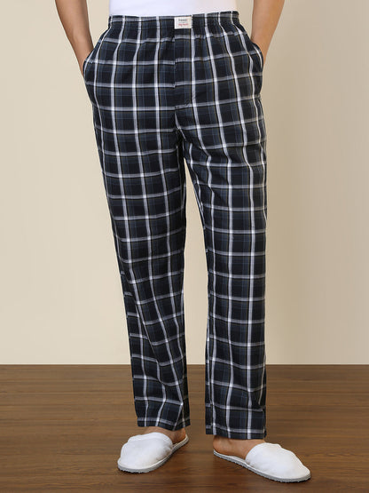 Sleepz Men Blue Checks Regular Fit Cotton Pyjama