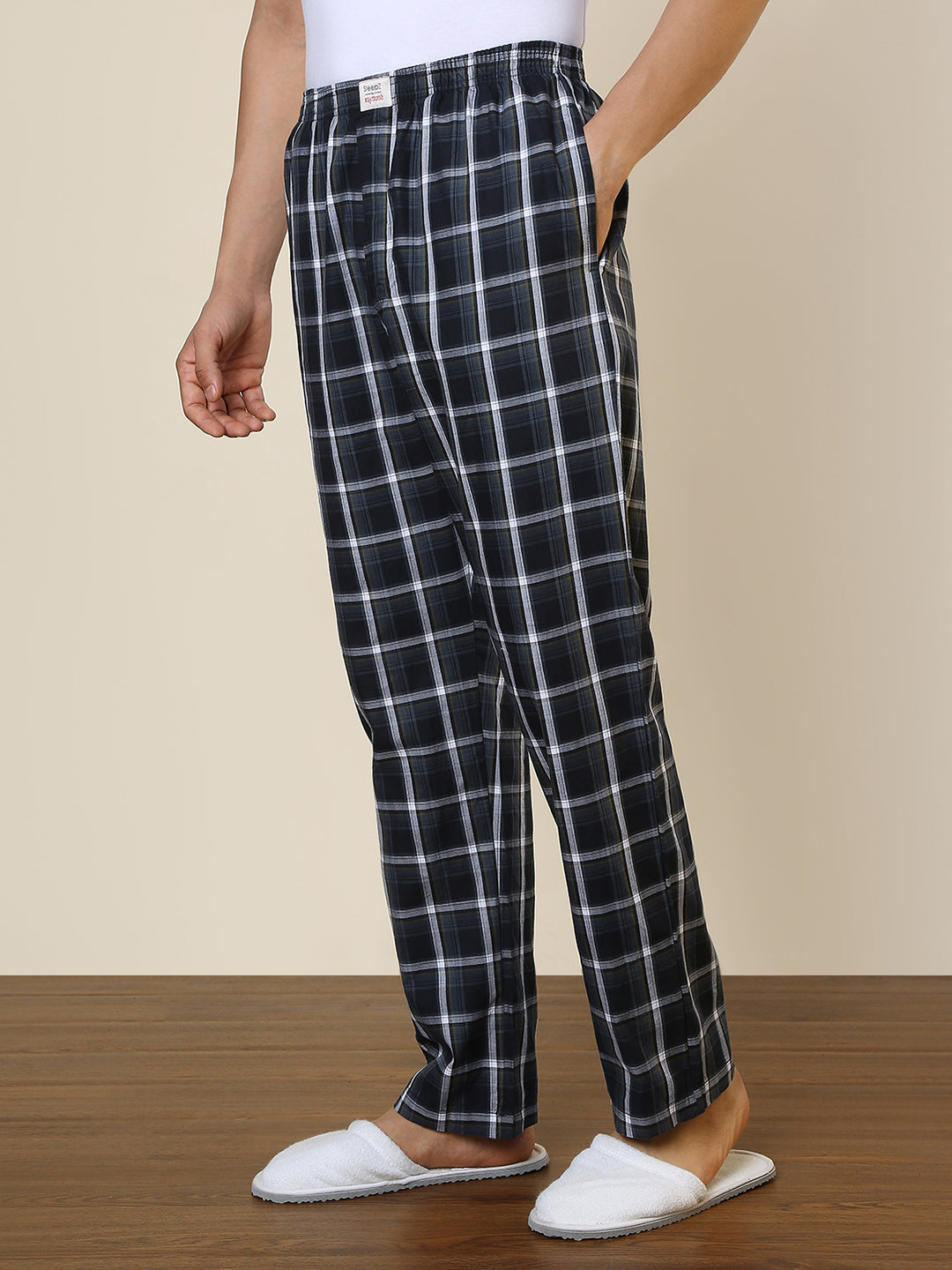 Sleepz Men Blue Checks Regular Fit Cotton Pyjama