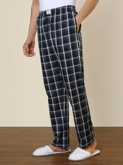Sleepz Men Blue Checks Regular Fit Cotton Pyjama