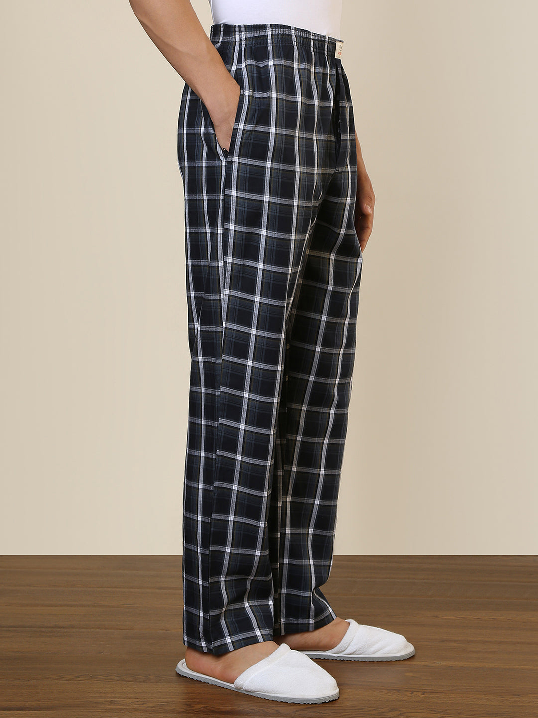 Sleepz Men Blue Checks Regular Fit Cotton Pyjama