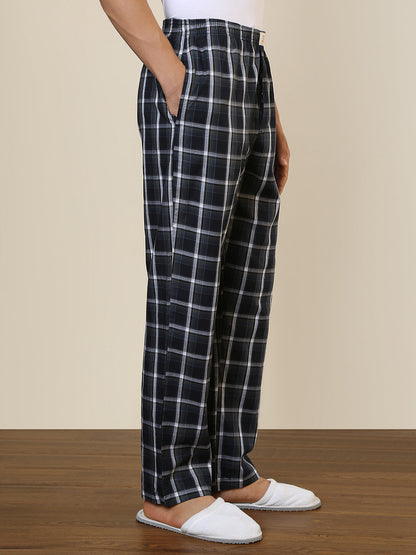 Sleepz Men Blue Checks Regular Fit Cotton Pyjama