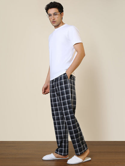 Sleepz Men Blue Checks Regular Fit Cotton Pyjama