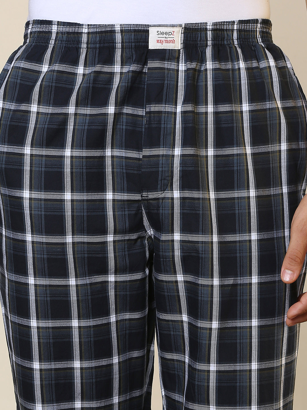 Sleepz Men Blue Checks Regular Fit Cotton Pyjama