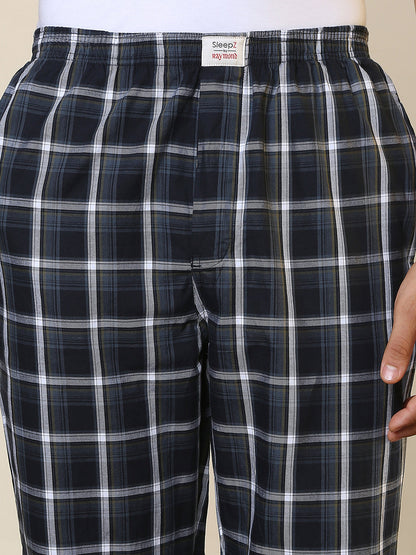 Sleepz Men Blue Checks Regular Fit Cotton Pyjama