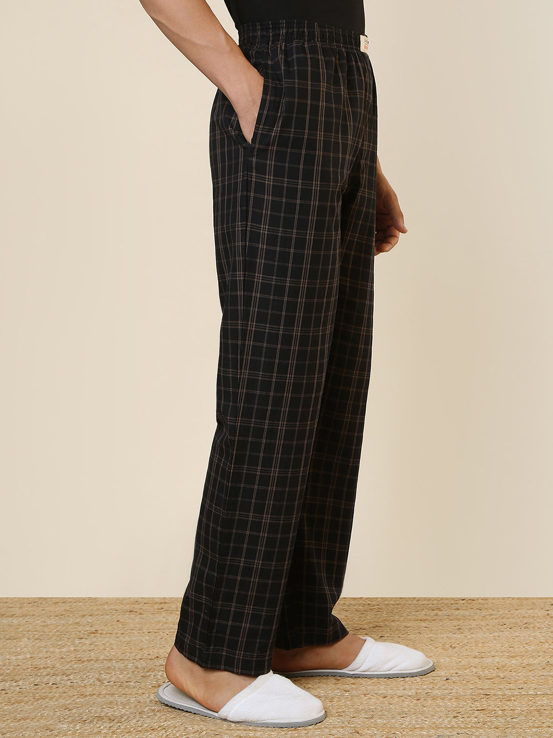 Sleepz Men Black Checks Regular Fit Cotton Pyjama