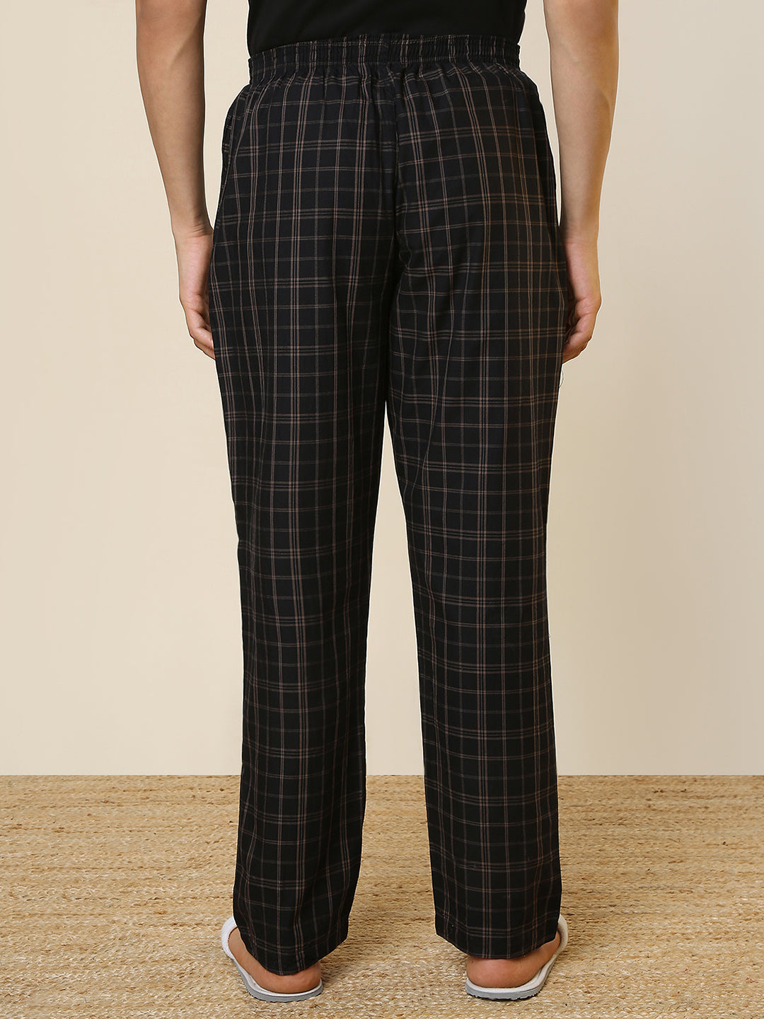 Sleepz Men Black Checks Regular Fit Cotton Pyjama