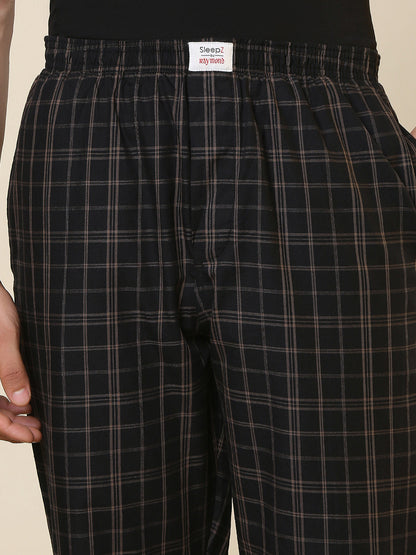Sleepz Men Black Checks Regular Fit Cotton Pyjama