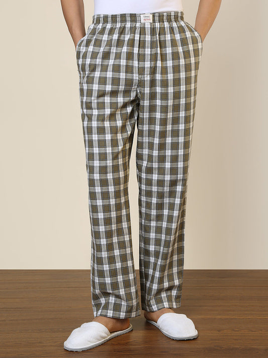 Sleepz Men Green Checks Regular Fit Cotton Pyjama
