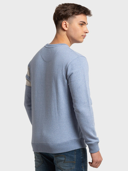 Men Blue Tailored Fit Stripe Cotton Polyester Blend Full Sleeve Henley Neck Collar Sweatshirts