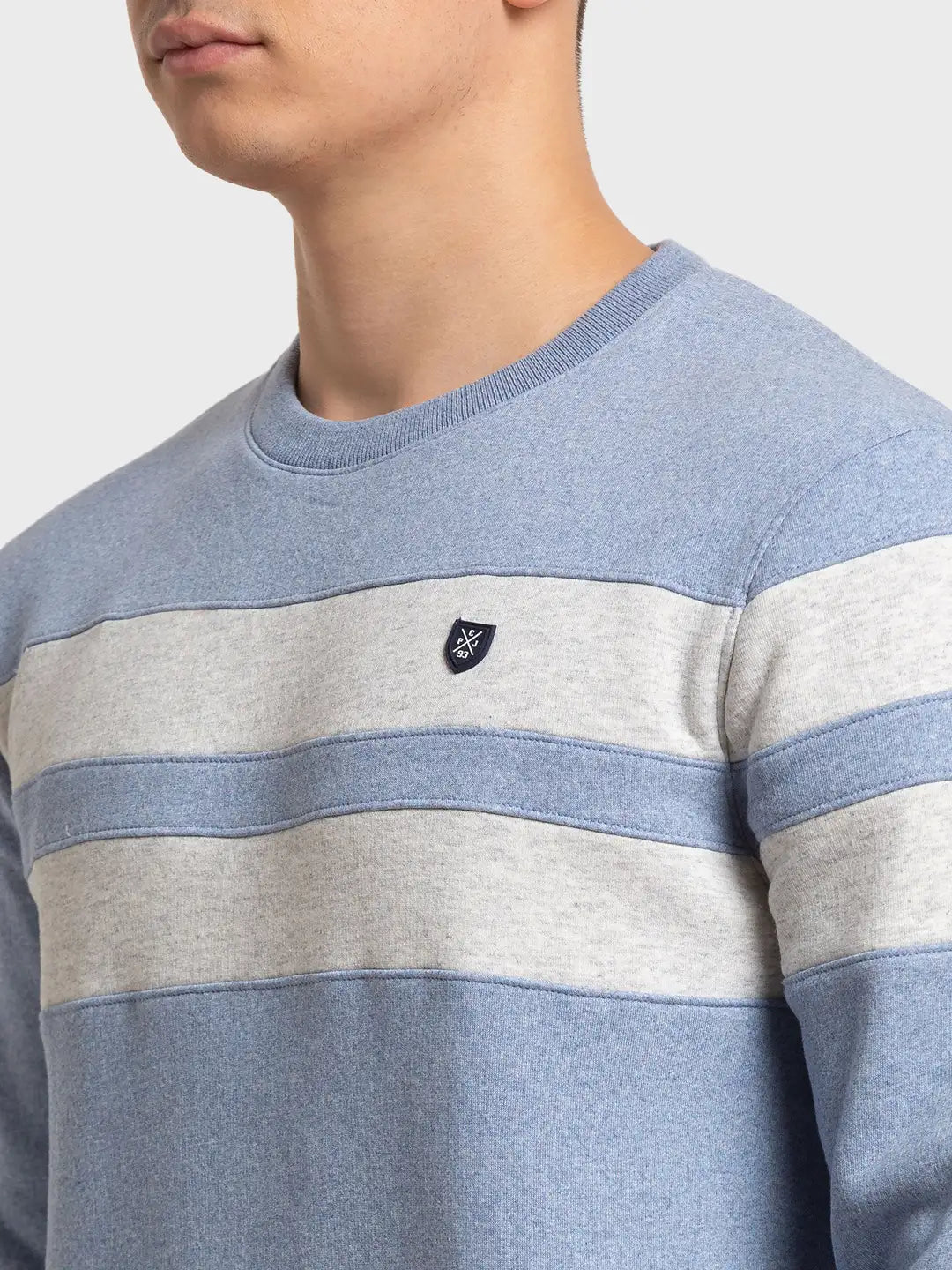 Men Blue Tailored Fit Stripe Cotton Polyester Blend Full Sleeve Henley Neck Collar Sweatshirts