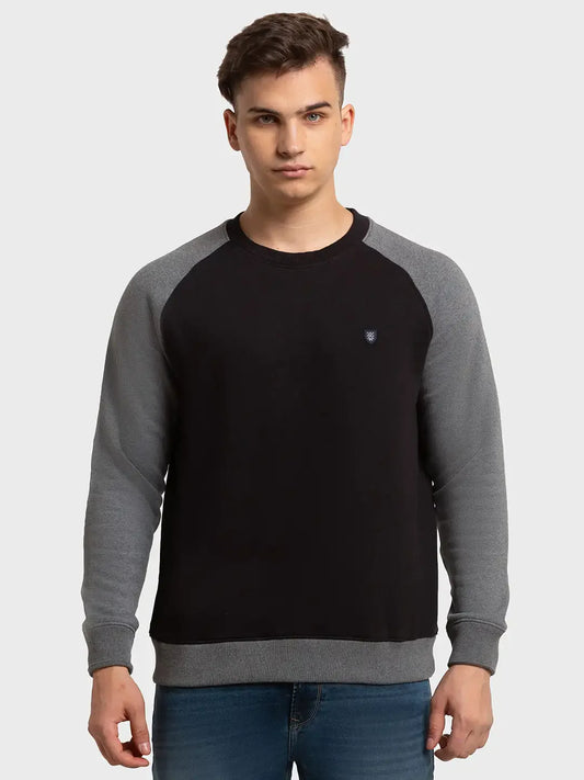 Men Black Tailored Fit Solid Cotton Polyester Blend Full Sleeve Henley Neck Collar Sweatshirts