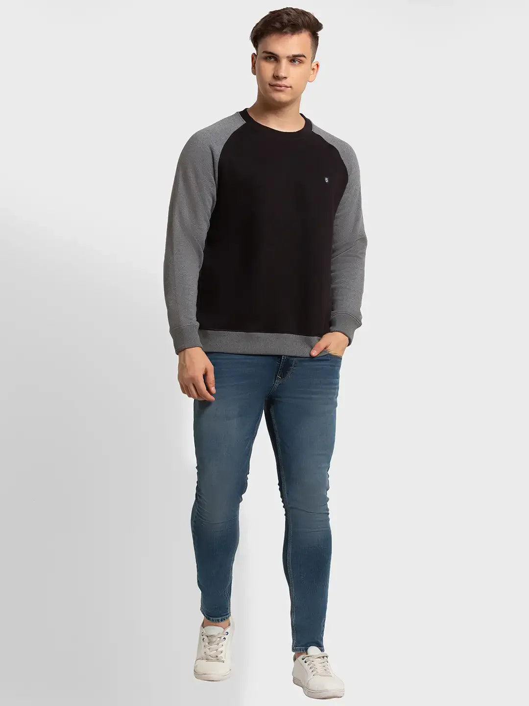 Men Black Tailored Fit Solid Cotton Polyester Blend Full Sleeve Henley Neck Collar Sweatshirts