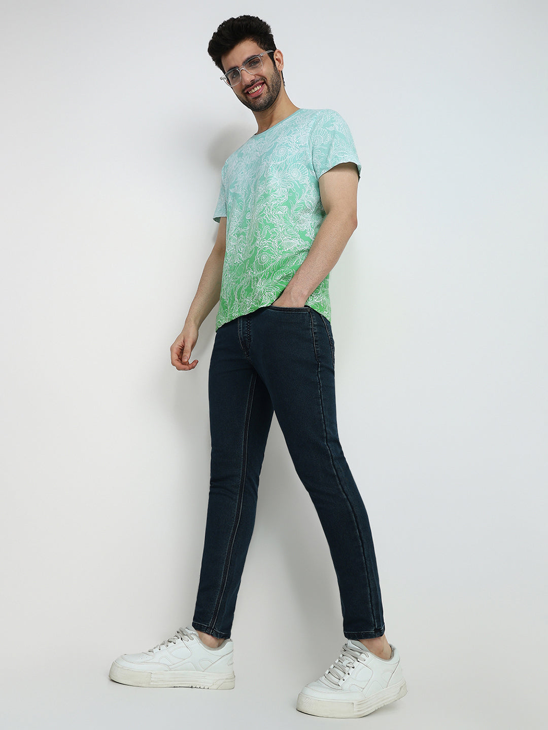 Colorplus Men Green Printed Regular Fit Cotton Half Sleeve T-Shirt