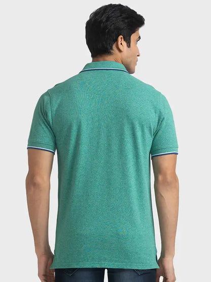 Men Green Tailored Fit Solid Cotton Half Sleeve Round Neck Collar Polo T-Shirt