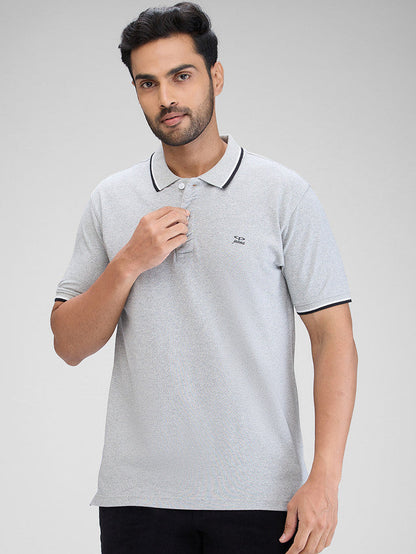 Colorplus Grey Solid Regular Fit Cotton T-Shirt