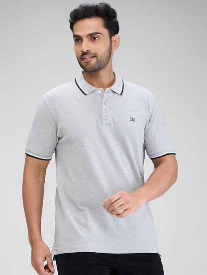 Colorplus Grey Solid Regular Fit Cotton T-Shirt