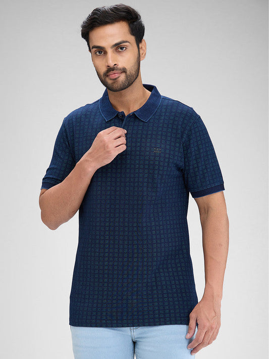 Colorplus Blue Stripe Regular Fit Half Sleeve Cotton T-Shirt