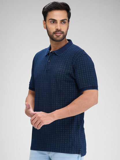 Colorplus Blue Stripe Regular Fit Half Sleeve Cotton T-Shirt