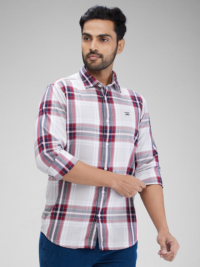 Colorplus Red Checks Contemporary Fit Cotton Casual Shirt