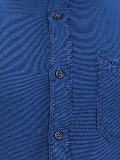 Colorplus Blue Solid Piece Dyed Slim Fit Full Sleeve Cotton Shirt