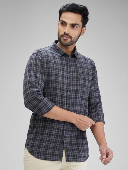 Colorplus Grey Checks Slim Fit Cotton Casual Shirt
