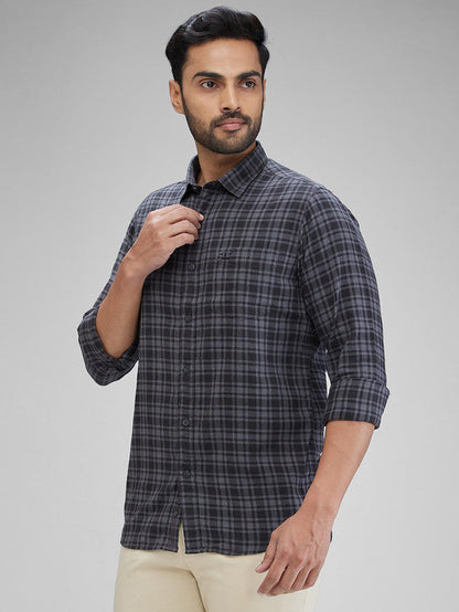 Colorplus Grey Checks Slim Fit Cotton Casual Shirt