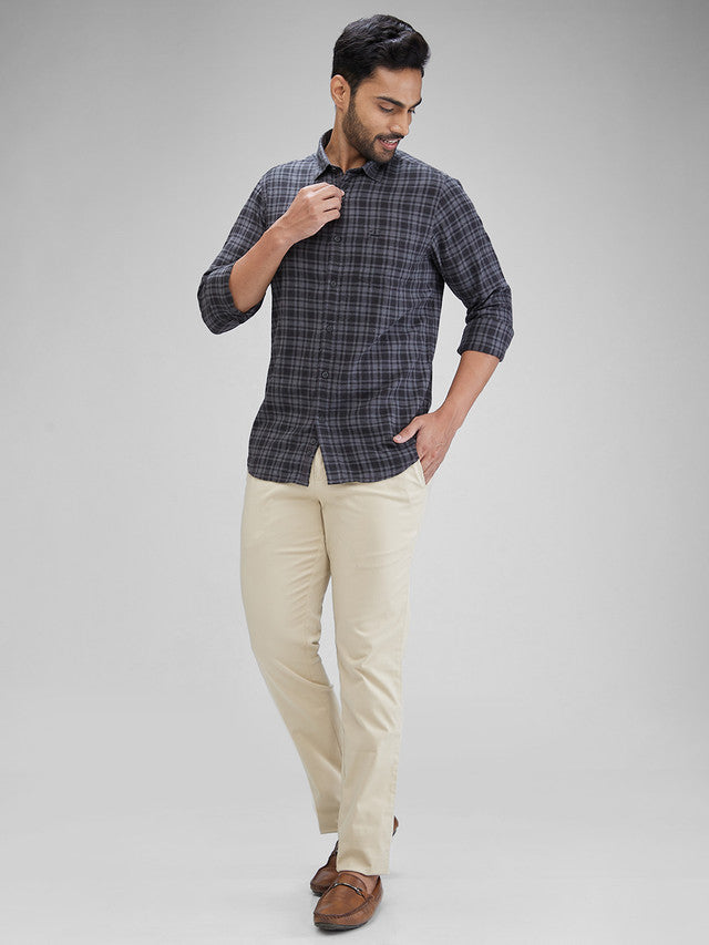 Colorplus Grey Checks Slim Fit Cotton Casual Shirt