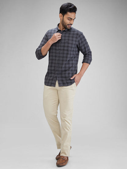 Colorplus Grey Checks Slim Fit Cotton Casual Shirt