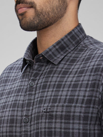 Colorplus Grey Checks Slim Fit Cotton Casual Shirt