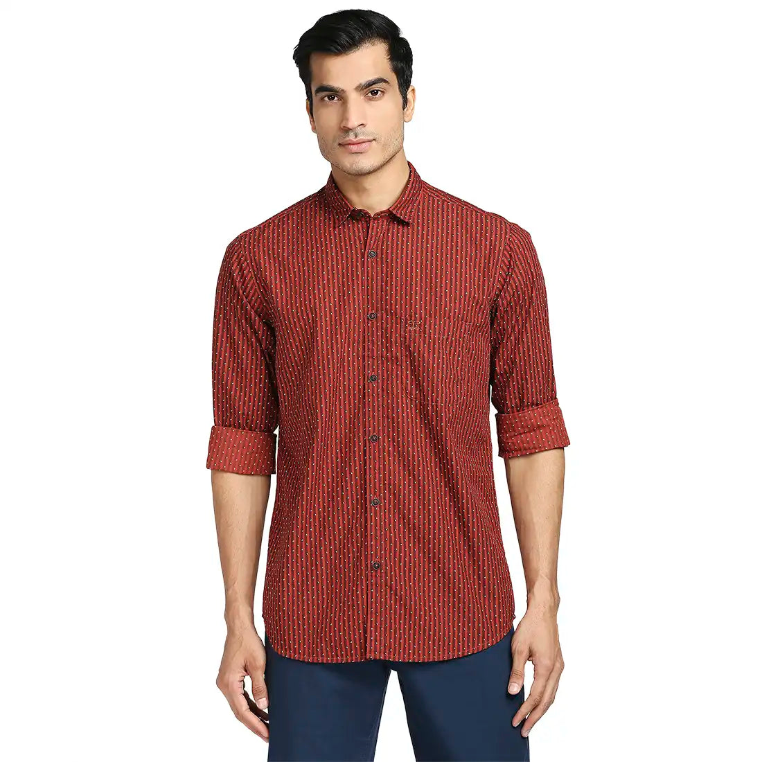Men Red Tailored Fit Print Cotton Full Sleeve Shirts