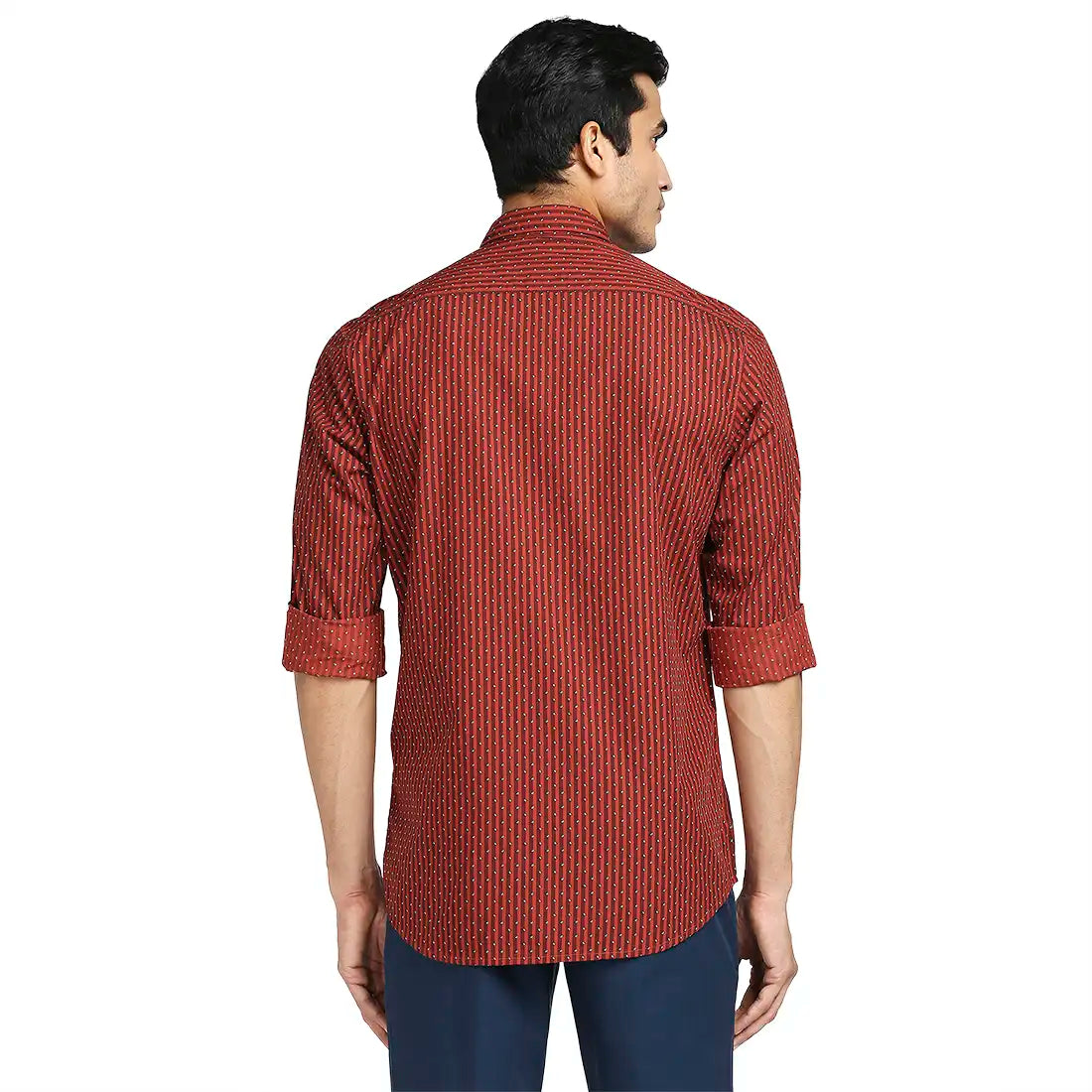 Men Red Tailored Fit Print Cotton Full Sleeve Shirts