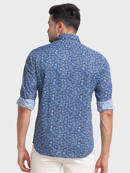 Men Blue Tailored Fit Print Cotton Full Sleeve Shirts