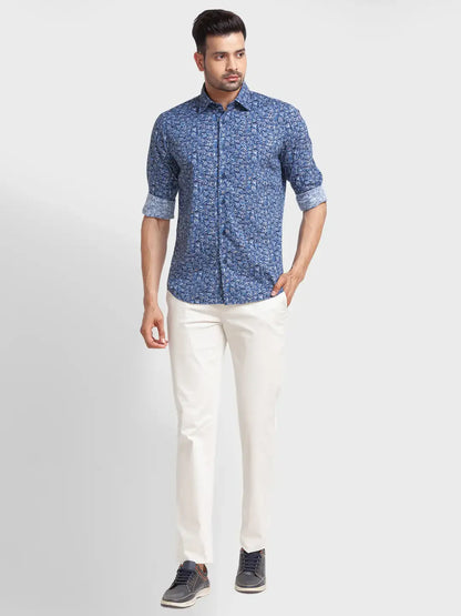 Men Blue Tailored Fit Print Cotton Full Sleeve Shirts