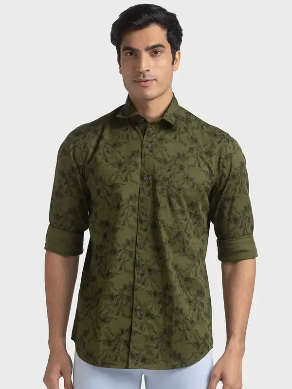 Men Green Tailored Fit Print Cotton Full Sleeve Shirts