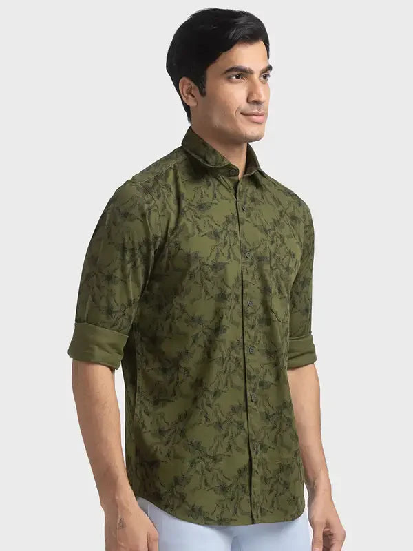 Men Green Tailored Fit Print Cotton Full Sleeve Shirts
