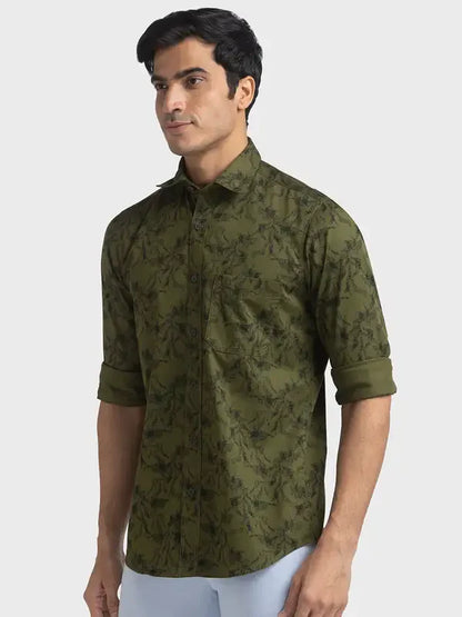 Men Green Tailored Fit Print Cotton Full Sleeve Shirts