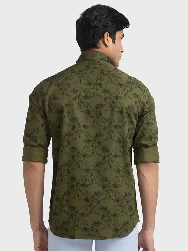 Men Green Tailored Fit Print Cotton Full Sleeve Shirts