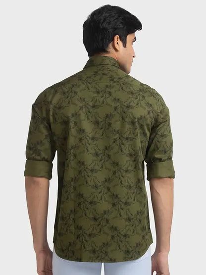 Men Green Tailored Fit Print Cotton Full Sleeve Shirts