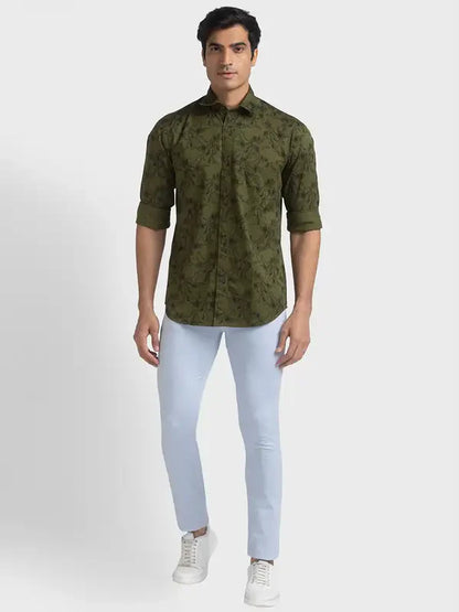 Men Green Tailored Fit Print Cotton Full Sleeve Shirts