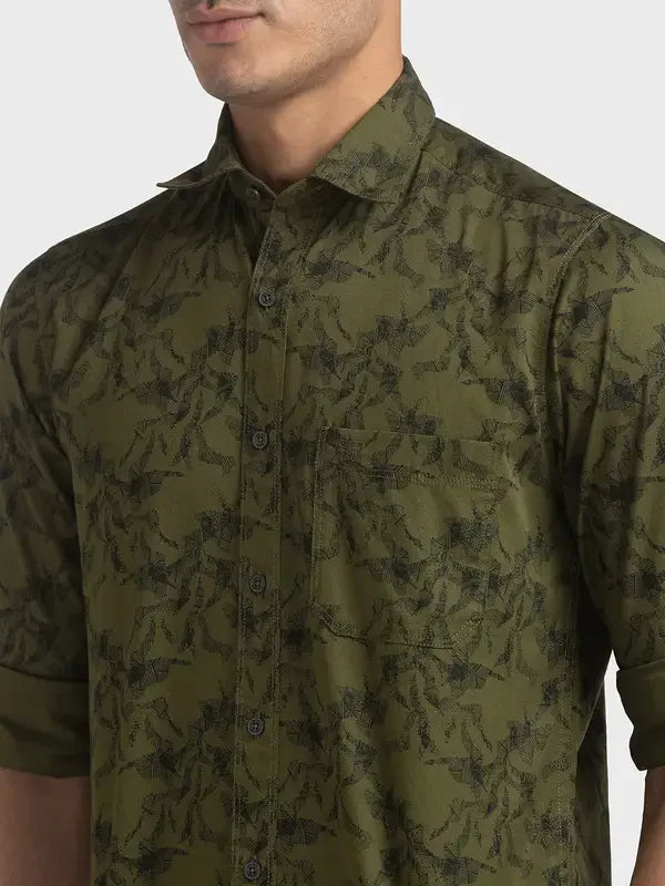 Men Green Tailored Fit Print Cotton Full Sleeve Shirts